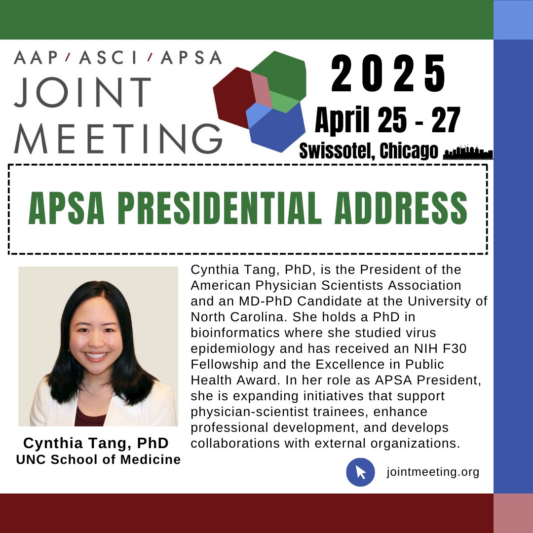 JM Speaker Spotlight! Kicking off our session campaign is the APSA Presidential Address by Cynthia Tang, PhD, APSA President &amp; MD-PhD candidate at UNC! Don’t miss her insights at #JM25! April 25-27, 2025 📍Chicago🔗jointmeeting.org Stay tuned for more featured speakers!