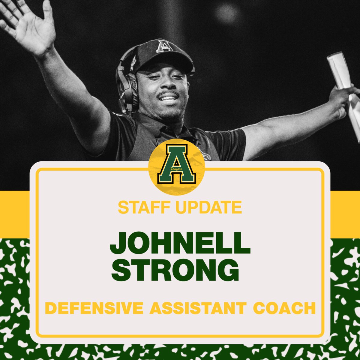 We are excited to retain Coach Johnell Strong as a defensive assistant coach! Coach Strong served on our defensive staff this past season.