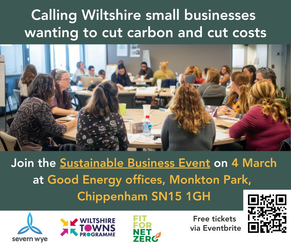 💸Do you want to cut carbon and costs for your business? 
🌎 Join us at the Chippenham sustainable business event

📅 Tuesday 4 March
🕖 5:30-7:15pm
📍Good Energy offices, Monkton Park, Chippenham SN15 1GH

FREE tickets: eventbrite.co.uk/e/chippenham-s…
#WiltshireBusiness #NetZeroGrants