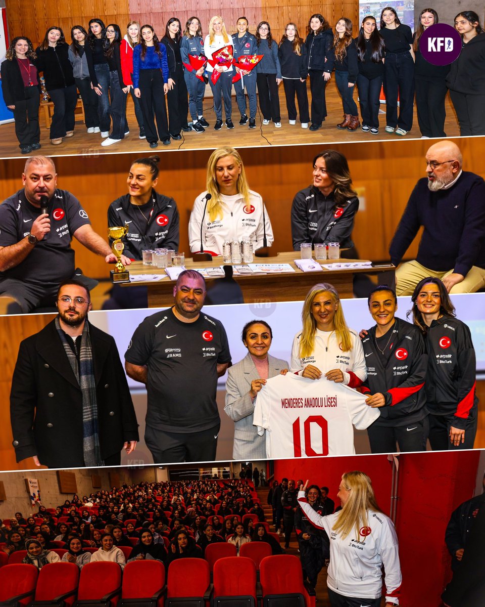 TD Necla Güngör Kıragası, oyuncular Didem Karagenç, Melike Öztürk, Kadın Millî Takımlar İletişim Sor. Rasim Artagan ve Ülker Kurumsal İletişim Dir. Mehmet Uçan, Menderes Anadolu Lisesi'nde "Türkiye'de Kadın Futbolunun Gelişimi ve Sunduğu Fırsatlar" panelinde öğrencilerle buluştu.