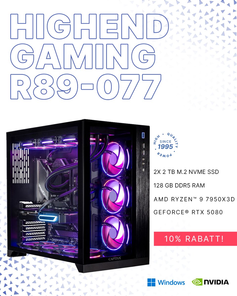 📢Die neue Generation von Nvidia bei uns erhältlich!

Check den CAPTIVA Highend Gaming R89-077 aus:
💻 AMD Ryzen™ 9 7950X3D
🎮 Nvidia® GeForce® RTX™ 5080
💾 2x 2 TB SSD M.2 NVMe
 ⚡128GB DDR5 RAM
✨ Windows 11 Home 64-Bit

Jetzt im Nexoc Store: spkl.io/6016fWiRA