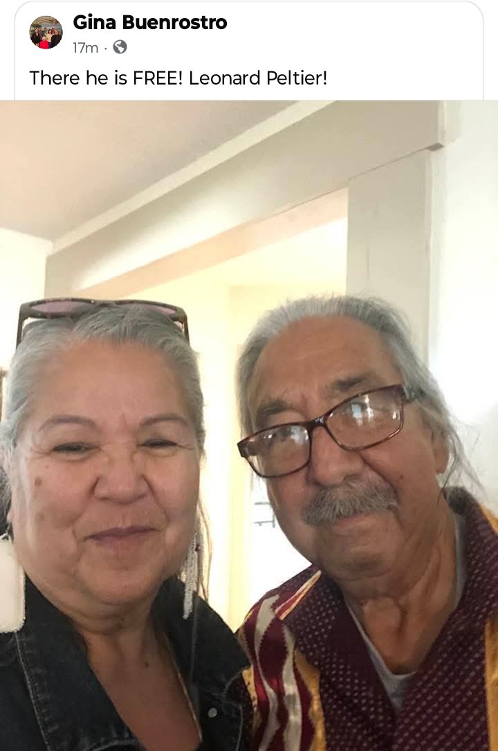 Leonard Peltier is Free from his political cage! Prayers for your journey to your Motherlands, North Dakota. The Oyate await you. Mitakuye O'yasin ⚪🟡🔴⚫ 
#AIM 
#hesFree