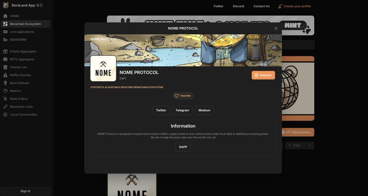 NOMEprotocol's tweet photo. Nome is Now Live on BeraLand! 🐻⛏️

@NomeProtocol is officially listed on @Bera_Land , making it even easier for the @Berachain community to explore and engage within the ecosystem.

Check it out & add Nome to your favorites!
🔗 Explore Nome on BeraLand: https://t.co/UvZOMHSgLV

Let’s keep building! 🚀