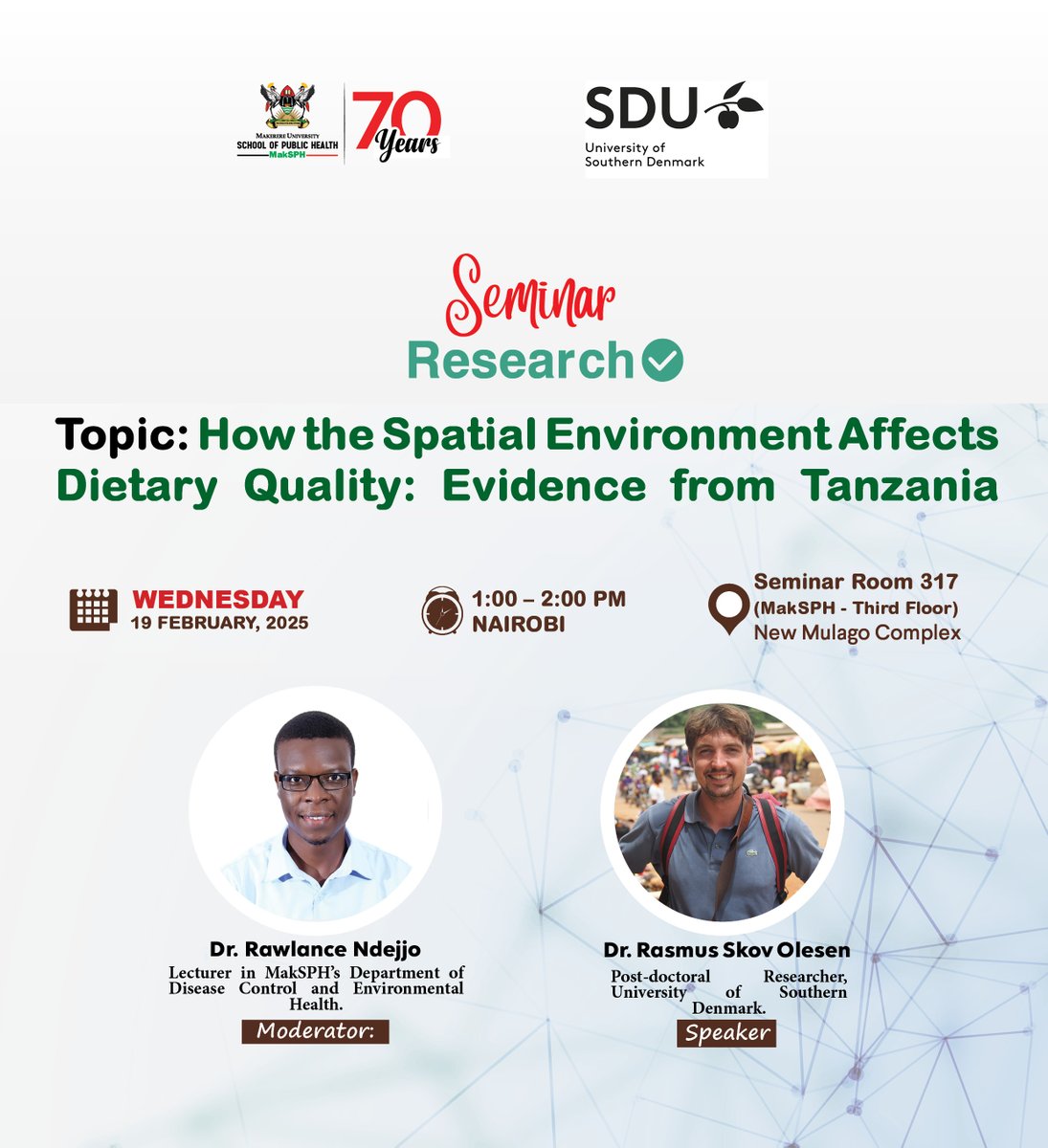 Tomorrow, join us for an exciting talk on "How the Spatial Environment Affects Dietary Quality: Evidence from Tanzania," focusing on results on how proximity to forests, forest cover &amp; other environmental factors influence dietary quality, from a low &amp; middle income perspective.