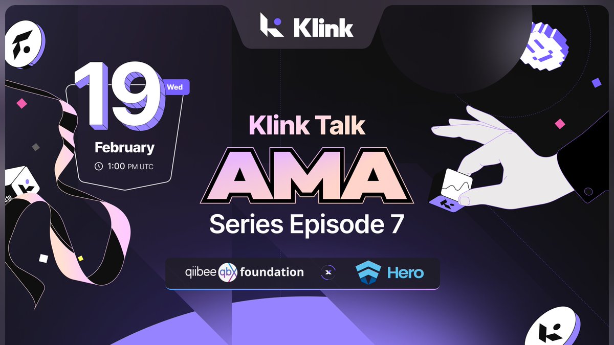Klink AMA Series: Episode 07!

We’re thrilled to announce the return of our exciting series, and this time, we have an incredible lineup featuring <a href="/qiibeefdn/">qiibee foundation</a> and <a href="/HeroAisearch/">Hero</a>.

🎙️ Guest speakers: <a href="/James2Hero/">James Hero</a> and <a href="/gabriele_qbx/">Gabriele Giancola</a>.

📆 When? Wednesday, February 19th | 1.00 PM UTC.