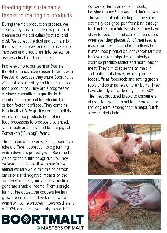 Boortmalt is de grootste mouterijgroep ter wereld. Reststromen van de mouterij in Swalmen komen terecht in het circulaire voer voor Zonvarken. In het Annual Sustainability Report van Boortmalt groep wordt op p84 een artikel aan de samenwerking met Zonvarken gewijd. <a href="/boortmalt/">Boortmalt</a>