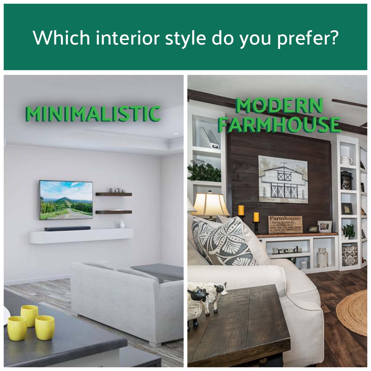 DonsMobileHomes's tweet photo. What is your design style? Don's has homes to suit all style tastes and fit all budgets. Come check our homes today, or visit our website!

#modernfarmhouse #styletaste #home #style #budget https://t.co/jc6NTA8zC6