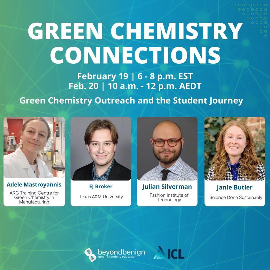 EJ Broker from Texas A&amp;M is speaking at the Green Chemistry Connections webinar! He’ll share how high school students engage in mechanochemistry through the Youth Adventure Program.

📅 Feb. 19 | 6-8 p.m. EST

🔗 Register: mailchi.mp/beyondbenign/c…

 #Mechanochemistry
