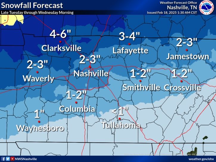 🕘 HRRR model snow ETA 8-9 PM tonight. 

🕕 ETD before Weds AM rush hour. 

📏 Amounts ~ 1”+ or so in S Will Co. ~ 2” from 840 north to 40. Closer to 3” the further north you go from I-40. 

🥶 may not see meaningful melting until Sat. Lows 12° &amp; 10° Thu &amp; Fri mornings.