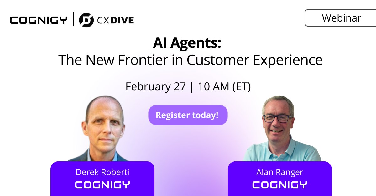 AI is transforming customer service- are you ready? Join Derek Roberti &amp; Alan Ranger with CX Dive to explore AI adoption, challenges, and success stories from Toyota, Lufthansa, and more.
Register now: hubs.la/Q0376MCs0

#AIAgents #ConversationalAI #Cognigy #CXDive