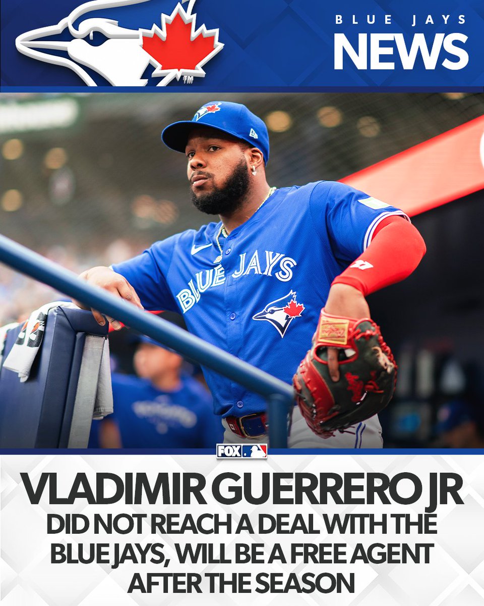 MLBONFOX's tweet photo. Vladimir Guerrero Jr. and the Blue Jays were not able to reach a deal on a contract extension.

Vlad said he does not plan to negotiate any further in-season, meaning he will be a free agent at the end of the season. https://t.co/YmE233Dggv