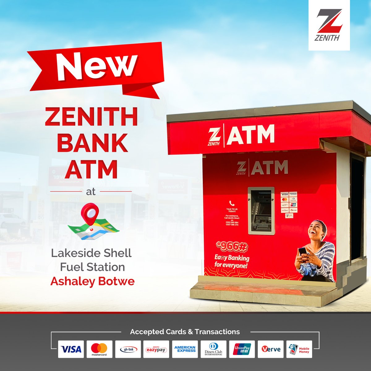 ZenithBank_Gh's tweet photo. We are excited to announce the arrival of our new ATM at Lakeside Shell Fuel Station, Ashaley Botwe. Convenience now has a new address. Swing by and experience hassle-free banking right at your fingertips!
#NewATM #BankingConvenience #ZenithBankGhana #InYourBestInterest https://t.co/Dbdyv5khGs
