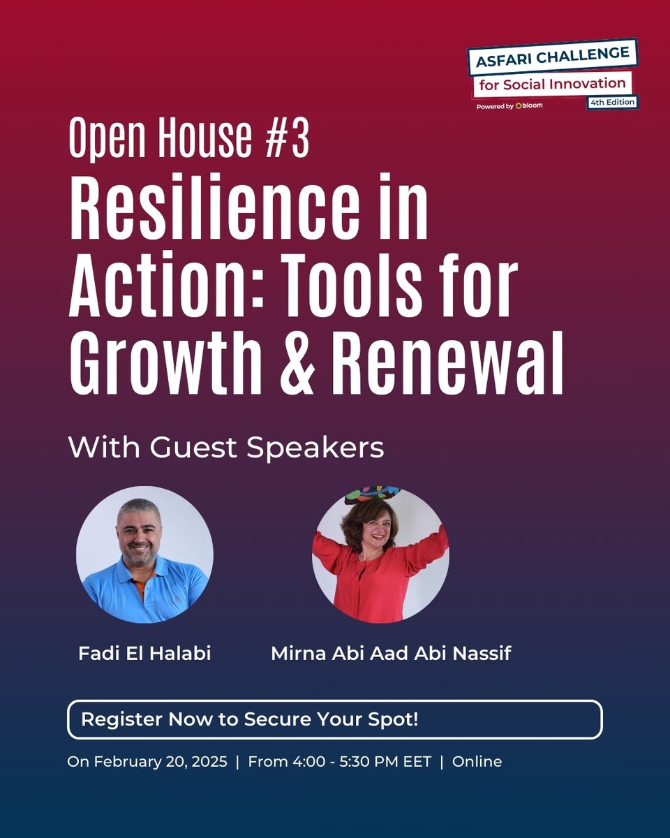 Join us on Feb 20 for an interactive session on resilience in action!

Learn about the 4 types of resilience, the SSRI toolkit, and how #ACSI4 supports social enterprises with mentorship, training, and funding before applications close on Feb 24.

🔗 bloom.pm/acsi4