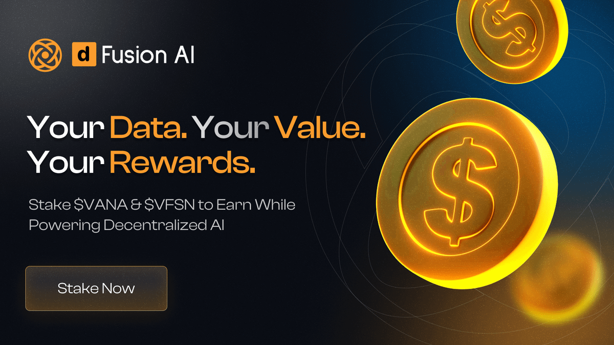 dFusionAI's tweet photo. Your data has value—why let Big Tech take all the profits?
Stake $VANA & $VFSN and earn rewards while fueling decentralized AI.
Take back control 👉 https://t.co/Vvy5kYwMbv https://t.co/xq27PcfedP
