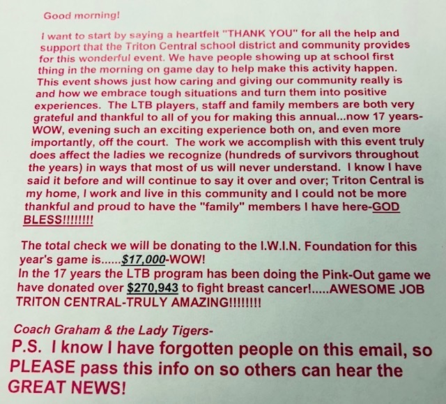 2025 Pink-Out Info...Great Job Once Again Tiger Nation...$17,000!!!!!!!!