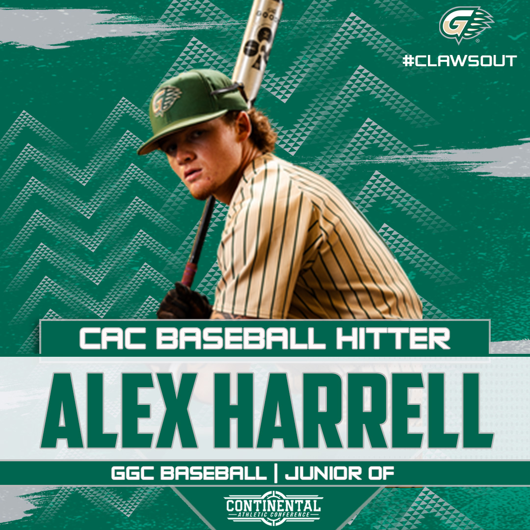 Alex Harrell Named CAC Baseball Hitter of the Week. He batted .600, had seven RBI and scored an additional seven runs.

📰 - tinyurl.com/yf56rn2h

#ClawsOut | #GrizGangGGC