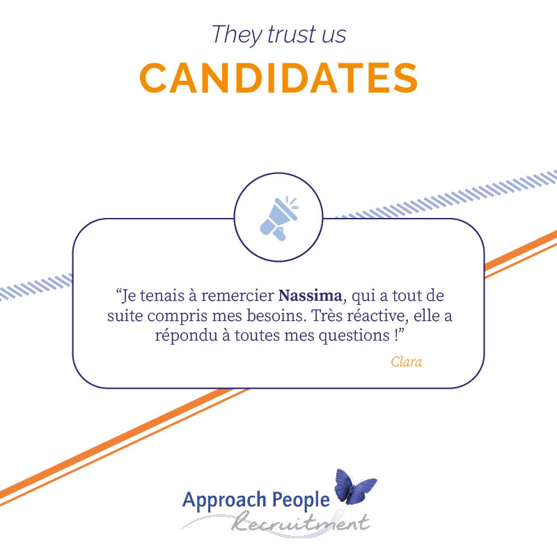 Nos candidats parlent de nous 📣 Chez Approach People, nous sommes fiers de participer à l’évolution professionnelle des candidats, comme pour Clara, qui témoigne de son accompagnement par Nassima Kartass, experte #recrutement dans l#’immobilier ! 🙌
