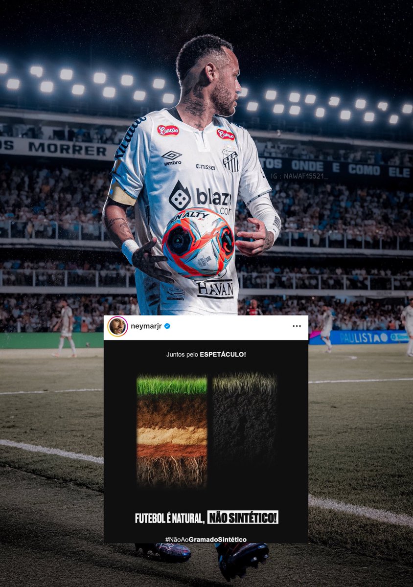🇧🇷😳 Neymar Júnior hizo público una CAMPAÑA EN CONTRA DEL CÉSPED SINTÉTICO EN EL BRASILEIRÃO, en Instagram.

⚠️ Este es el mensaje:

“Es preocupante ver hacia dónde va el fútbol brasileño. Es ABSURDO que tengamos que discutir el pasto sintético en nuestros campos.

Esto ni