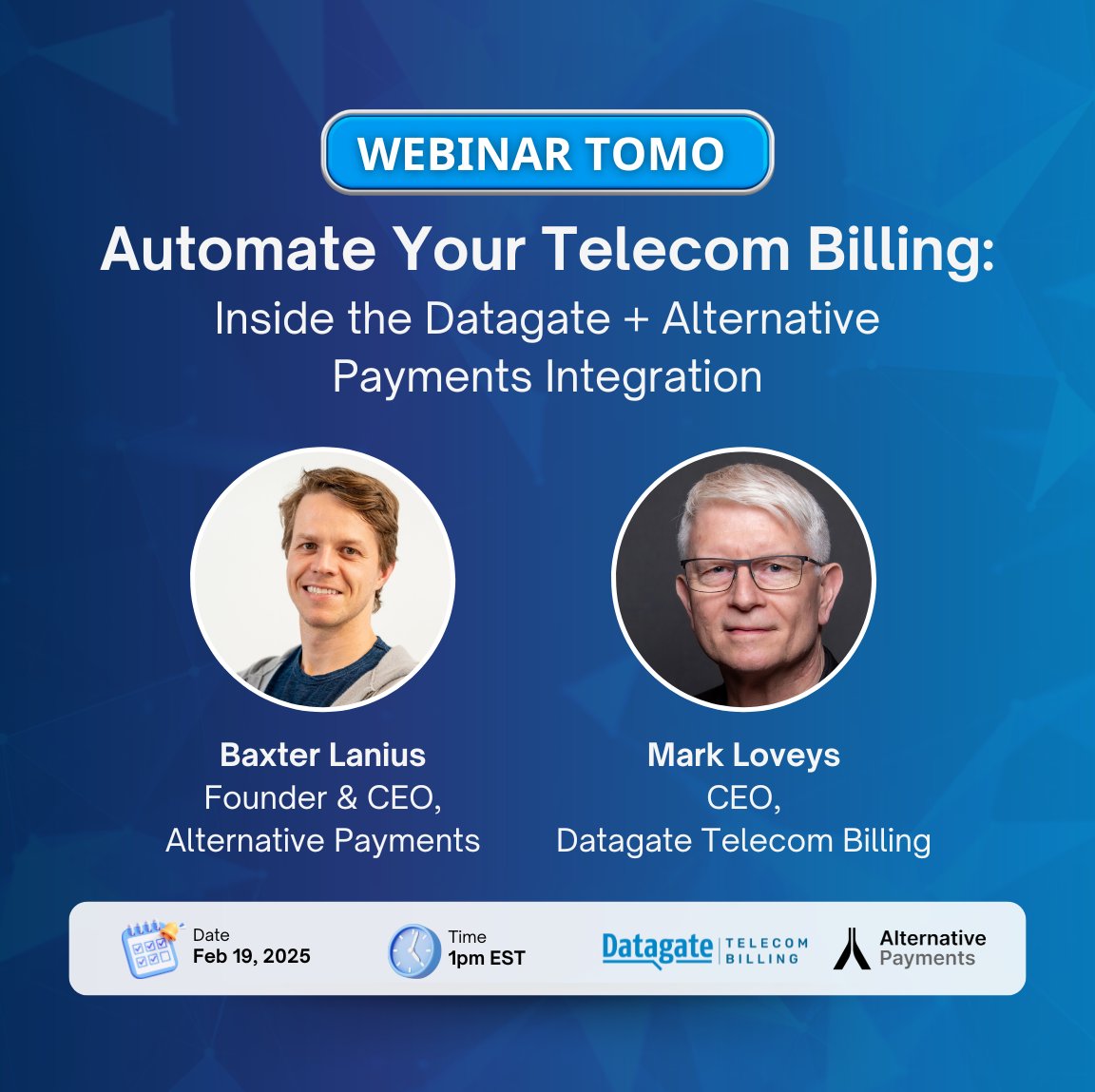 DatagateBilling's tweet photo. 🚨 Live Webinar Tomorrow! 🚨

MSPs, streamline your telecom billing with Datagate + Alternative Payments. See how automation simplifies billing, tax compliance, and collections—so you can focus on growth.

📅 Feb 19 | 1 PM EDT
🔗 https://t.co/JJTwekJdqS https://t.co/Eh1NOrxrmf
