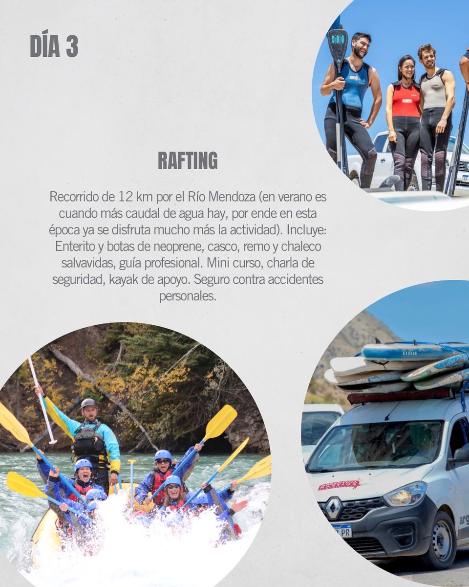 🗓️3 días en Mendoza 

Para los q vienen a Mza x pocos días y quieren hacer un plan que “incluya todo”, les mostramos una alternativa que combina actividades diferentes para que se lleven una experiencia completa 🫶🏻

Día 1: Olivicola + Bodega 🍇
Día 2: Relax 🍃
Día 3: Aventura 🚣‍♂️