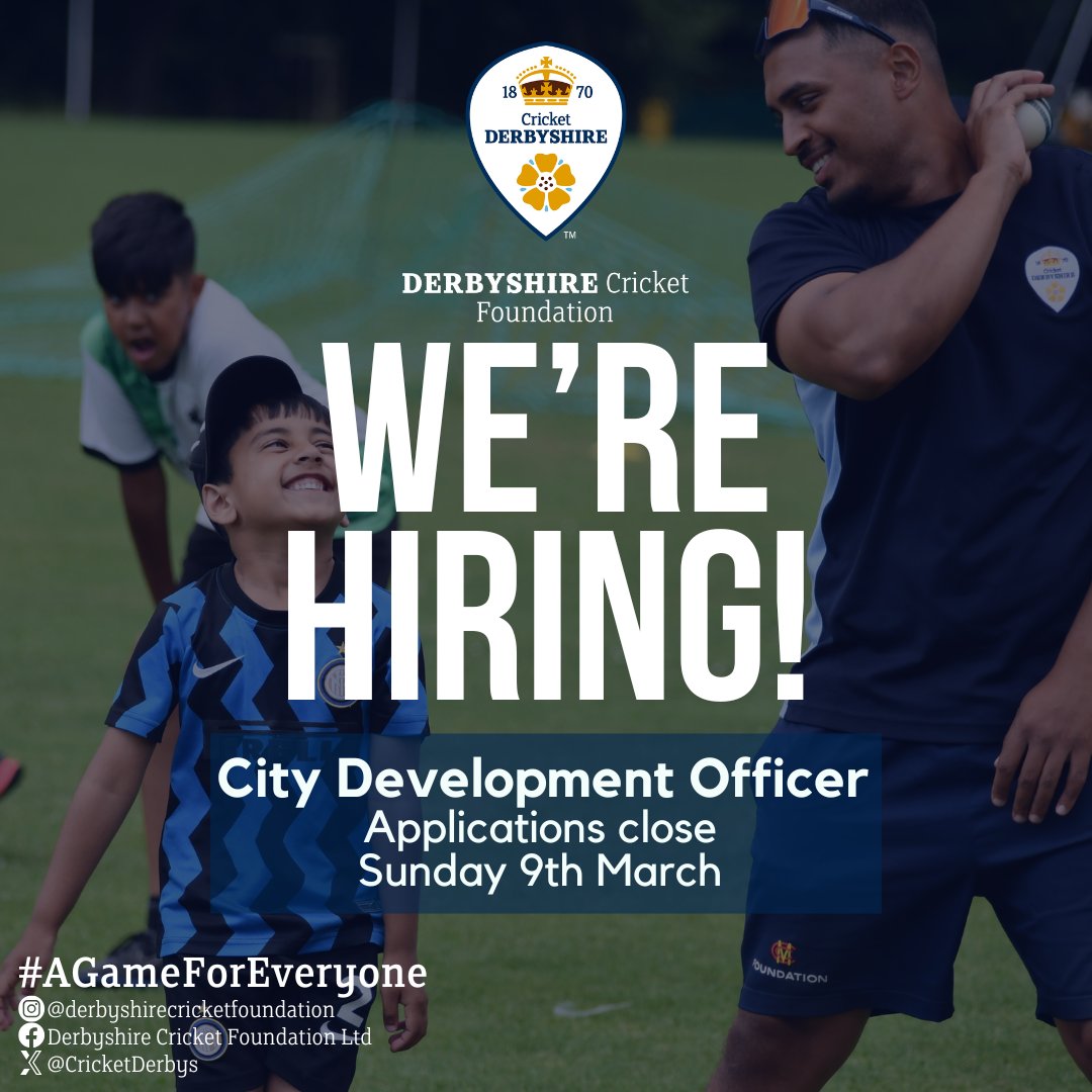 🚨Job Opportunity🚨

We are looking to appoint a City Development Officer (Derby) to  join our dedicated and passionate team!

The role will deliver our Cricket Cities Strategy in Derby.

Find out more and apply⤵️
dcfcricket.com/job-opportunit…

Applications close Sunday 9th March