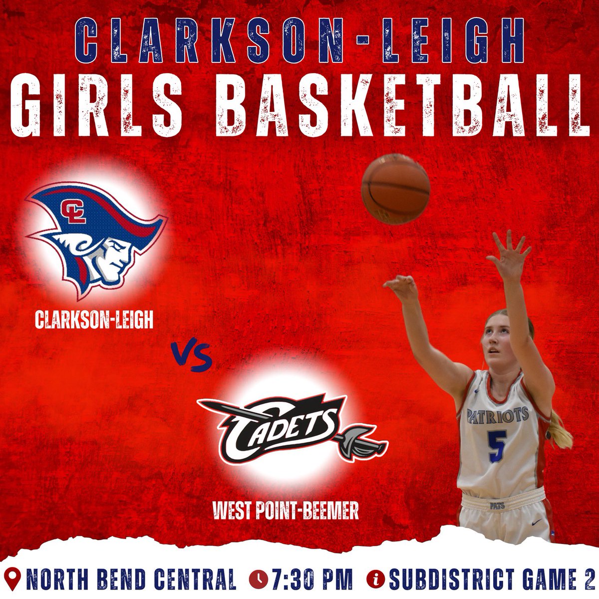 After a strong win last night, Clarkson-Leigh moves on to the next round of the C1-6 subdistrict tournament against West Point-Beemer. Time to keep the momentum going! 🏀

🆚: West Point-Beemer
🕢: 7:30 PM
💻: m.youtube.com/@NorthBendCent… 
📍: North Bend Central