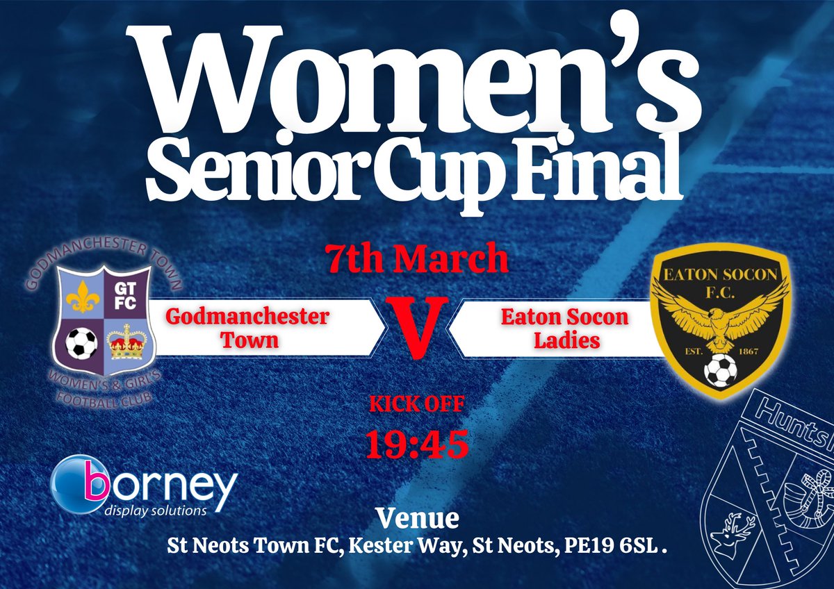 HuntsFA's tweet photo. FREE Tickets are now available for the Women's Senior Cup Final on Friday 7th March, Kick Off 19:45 @StNeotsTownFC between @GTWGFC and @EatonEagles_FC 👇 https://t.co/Pp15ZVQCkF https://t.co/WiUviuCXu0