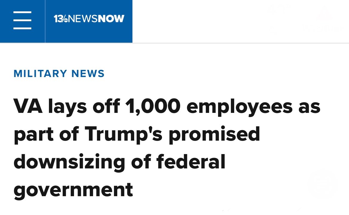 Veterans deserve the best health care available. At a time when the VA is already understaffed, these layoffs will hurt veterans. Unacceptable.

Trump must not cut VA health care so that he can give tax breaks to Musk and other billionaires.

The VA must rescind this order.