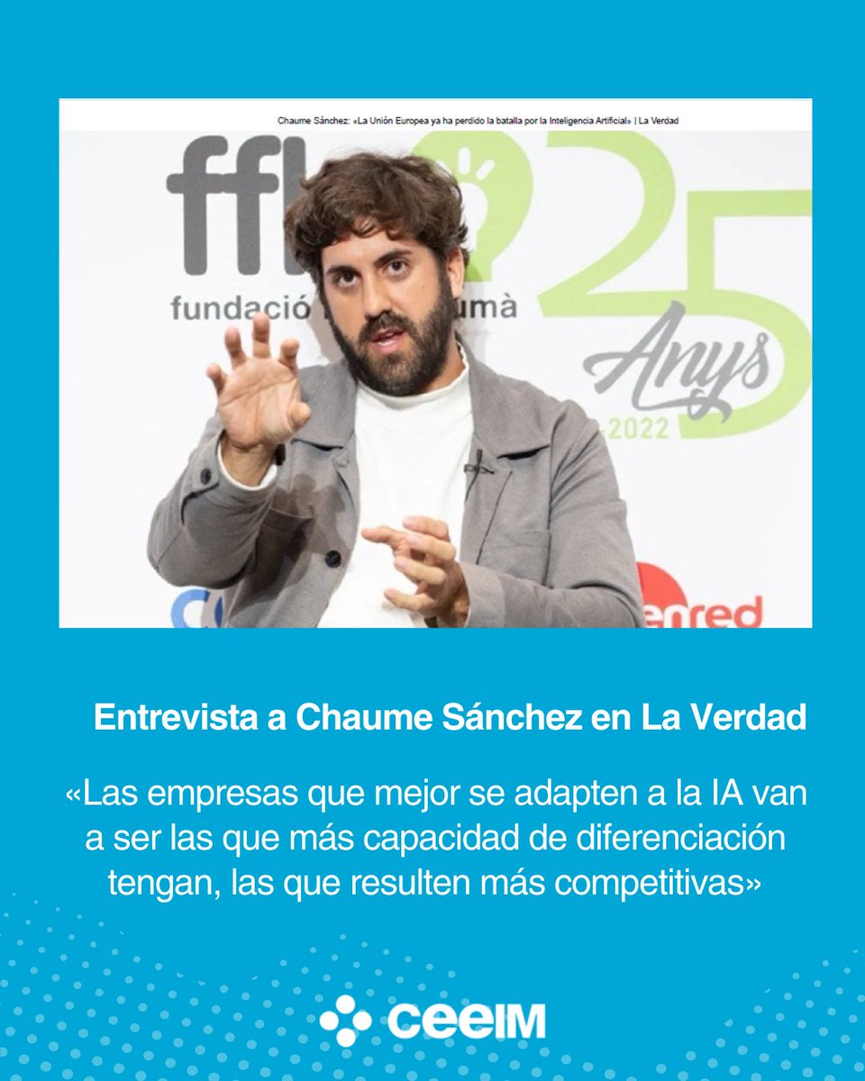 CeeiMurcia's tweet image. 📰 Muy interesante entrevista en @laverdad_es a Chaume Sánchez, Consultor Tecnológico que pasó la semana pasada por el evento #IATalks.

🔗 bit.ly/3X6vh81
