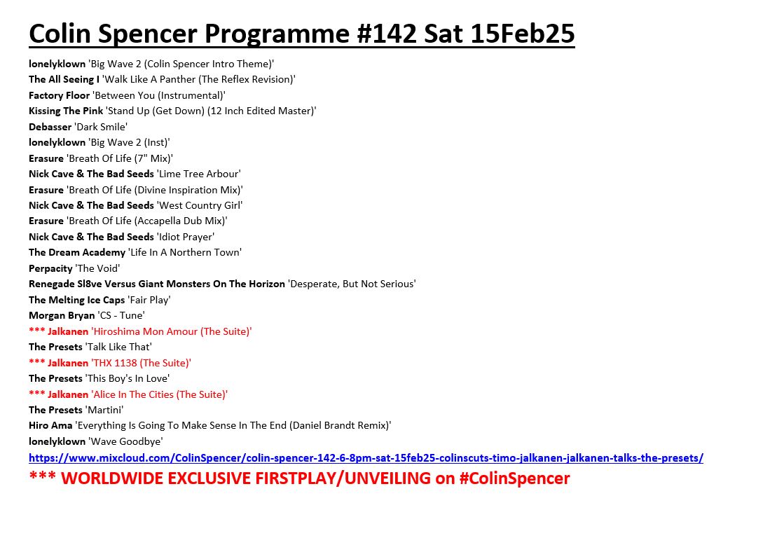 ColinsCuts's tweet photo. #Tracklisting: #ColinSpencer Programme #142
▶️https://t.co/ZTq6j9HFM6
featured, at least, THREE worldwide #exclusive premières amongst the self-released artists and output of labels inc. @CherryRedGroup @emirecords @londonrecords @MuteUK @NovaMute_ @phantasysound @PRAHRecordings https://t.co/NAjkOBo9k6