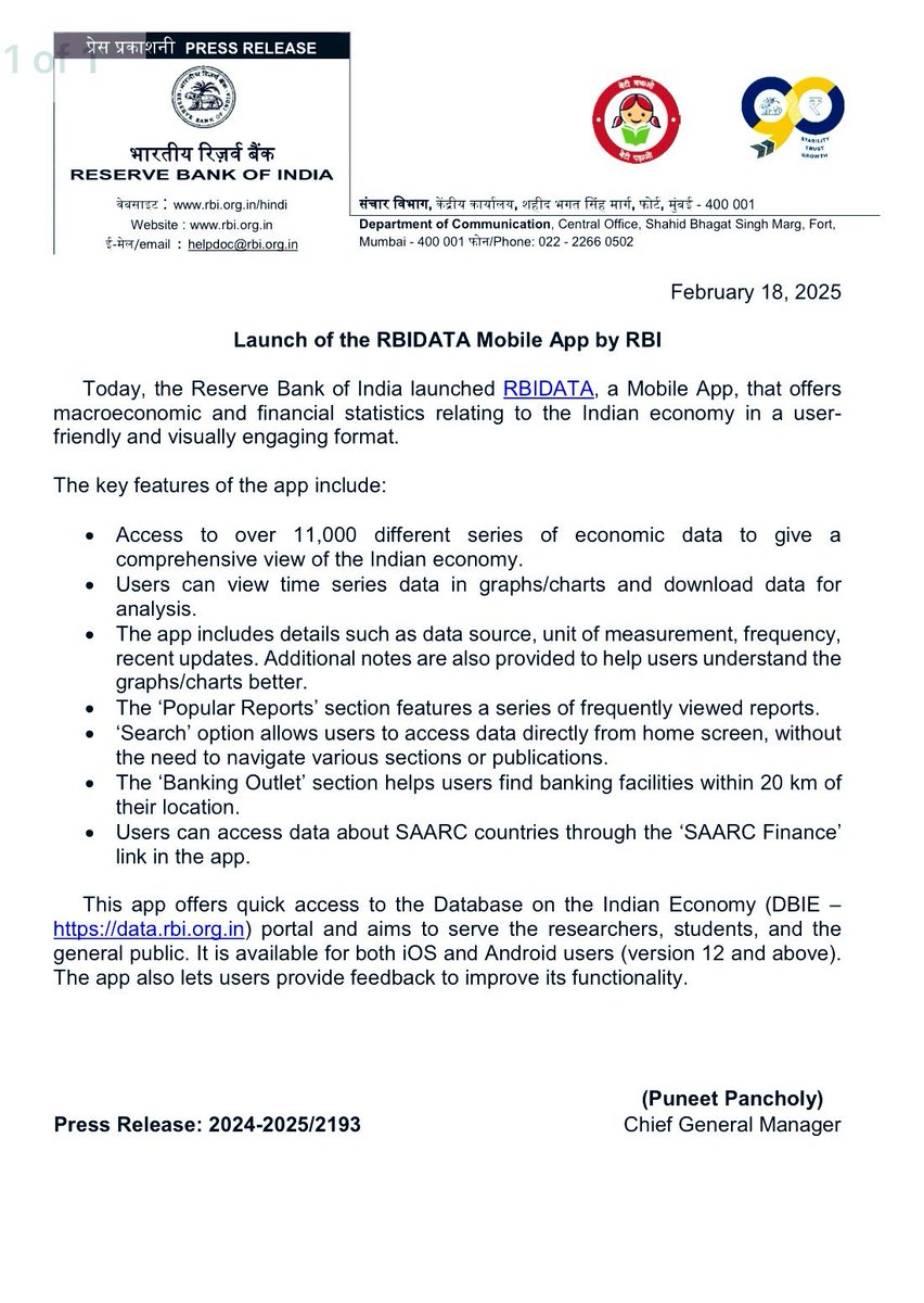 CNBC-TV18 (@cnbctv18live) on Twitter photo #JustIn | <a href="/RBI/">ReserveBankOfIndia</a> launches mobile app ‘RBIDATA’ that offers macroeconomic & financial statistics relating to the Indian economy in a user-friendly and visually engaging format #JustIn | <a href="/RBI/">ReserveBankOfIndia</a> launches mobile app ‘RBIDATA’ that offers macroeconomic & financial statistics relating to the Indian economy in a user-friendly and visually engaging format