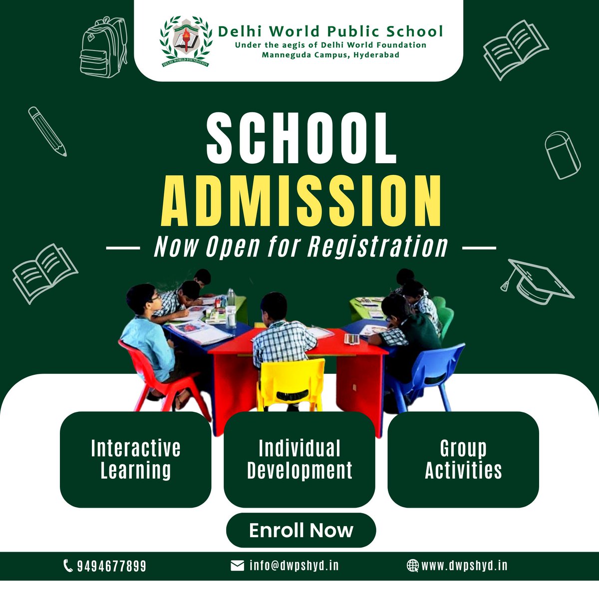 dwps_manneguda's tweet photo. Admissions are now OPEN at Delhi World Public School, Manneguda!🎓
📞 Call: 9494677899
📩 Email: info@dwpshyd.in
🌐 Visit: https://t.co/TaHtdONeYI
#dwps #hyderabad #telangana #manneguda #school #education #cbse #cambridgecurriculum #bestschoolshyderabad #admissionsopen https://t.co/NPRwbxgxNX