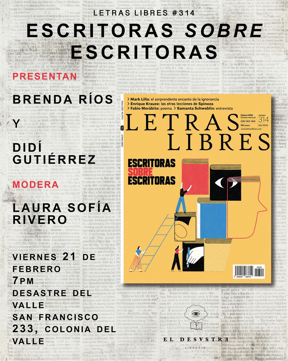 Este viernes 21 de febrero presentamos "Escritoras sobre escritoras", nuestra edición de febrero, con una charla entre Brenda Ríos, Didí Gutiérrez (<a href="/glaseadodementa/">Didí Gutiérrez</a>) y Laura Sofía Rivero (<a href="/LauraSofiaRC/">Laura Sofía Rivero</a>). Literatura, voces y pensamiento en un número especial. ¡No faltes!