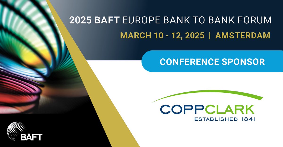 Proud to sponsor the 2025 BAFT Europe Bank to Bank Forum! Our market holiday, trading hours &amp; early closing data is the most reliable, accurate, &amp; up‑to‑date solution available. 

👉 More: coppclark.com

#MarketHolidayData #TradingHours #FinancialCalendars #BankHolidays