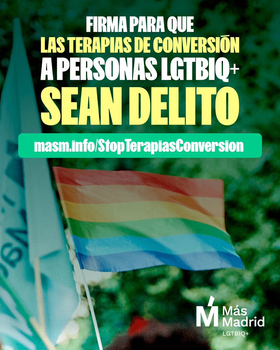Queremos que las "terapias de conversión" a personas LGTBIQ+ sean delito y así terminar con ellas 🏳️‍🌈✊🏳️‍⚧️

¡Ayúdanos a conseguirlo!

👇Firma en este enlace
masm.info/StopTerapiasCo…