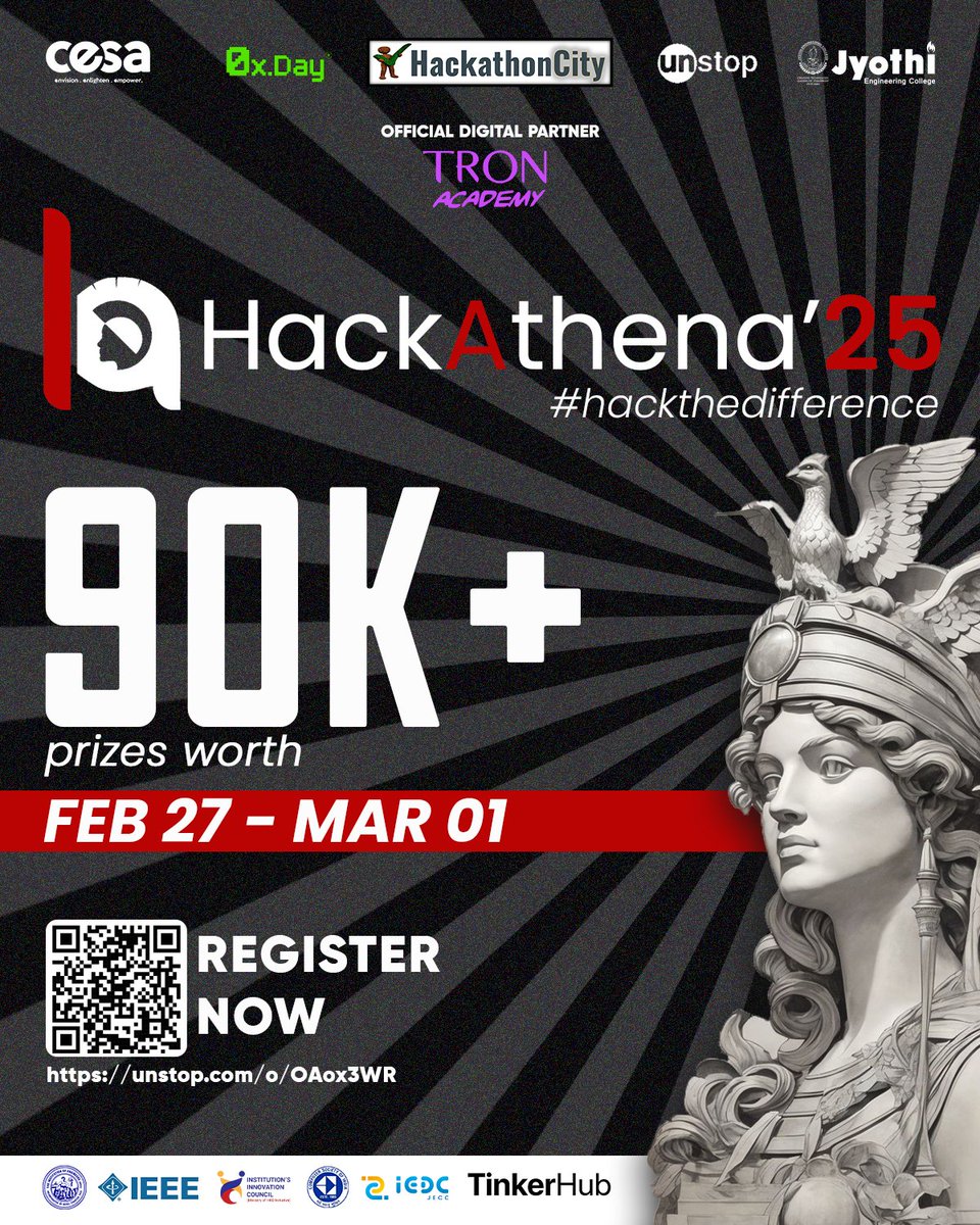 HackAthena25's tweet photo. 💰🔥 HackAthena'25 is raising the stakes! This time, we're bringing ₹90K+ in prizes for our winners—thanks to our incredible sponsors and partners! 🚀🏆

Who’s ready to compete and claim the glory? 👀💡

#HackAthena #hackathon #irlevent #technology https://t.co/41WqzRZPXM