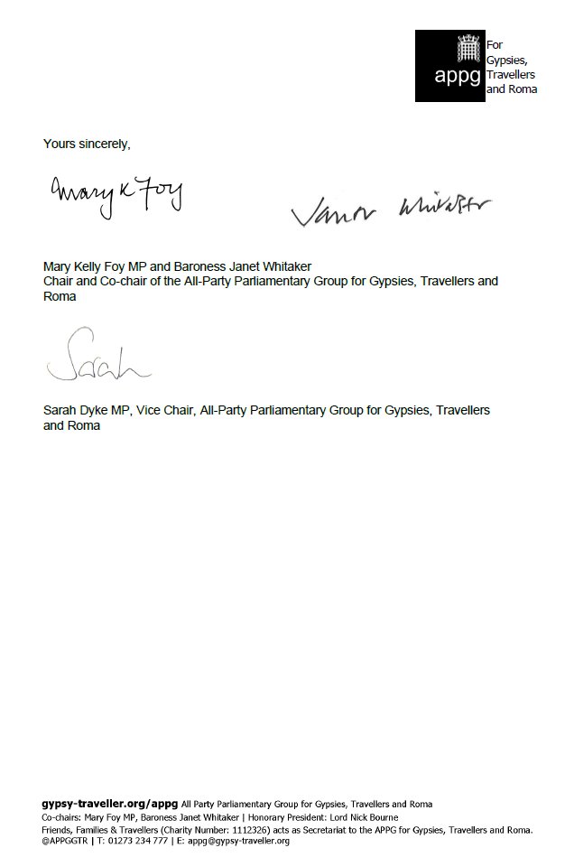 Ahead of further planning reforms, APPG members wrote to the Parliamentary Under-Secretary of State for Faith, Communities and Resettlement and the Minister of State for Housing and Planning, urging action around the provision and operation of Gypsy and Traveller sites.