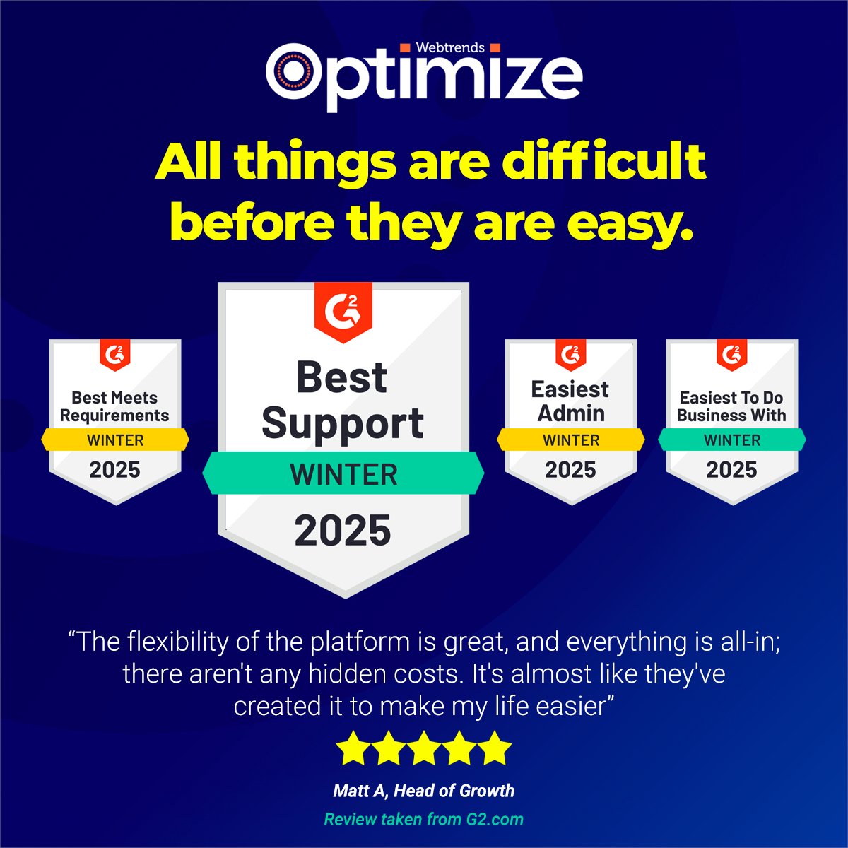 Our goal is to provide our clients and partners with the best results so they can keep enhancing their experimentation strategy. 
We will adapt to your needs &amp; support youthroughout your CRO journey. 
You can see more of our reviews on our G2 site
lnkd.in/eFxAhKdf
