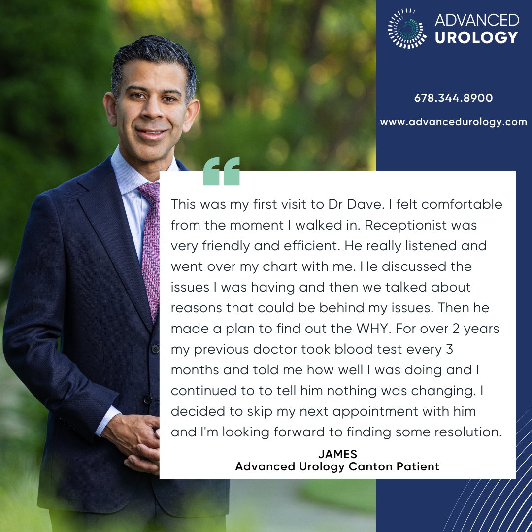 At Advanced Urology, we believe every patient’s journey is unique and deserves personalized care. This powerful testimonial highlights why listening, understanding, and finding the why behind symptoms is at the heart of what we do.

 Visit advancedurology.com  to learn more