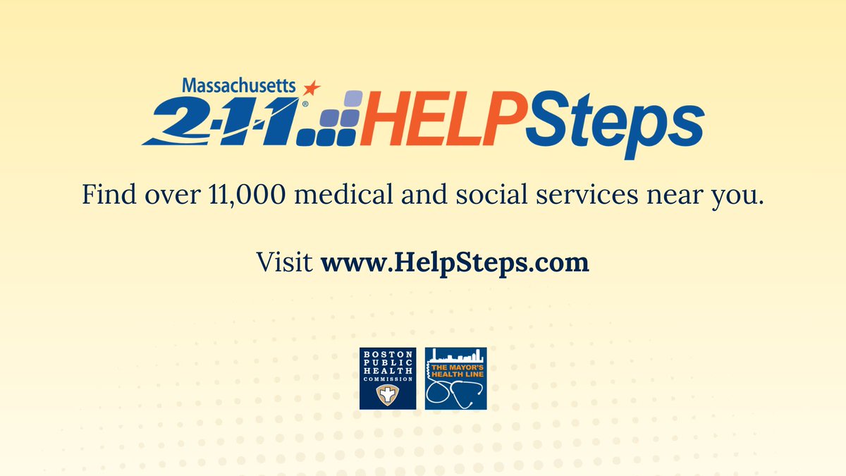 HealthyBoston's tweet image. Find medical and social services near you with HelpSteps! To get started, dial 2-1-1 or visit HelpSteps.com