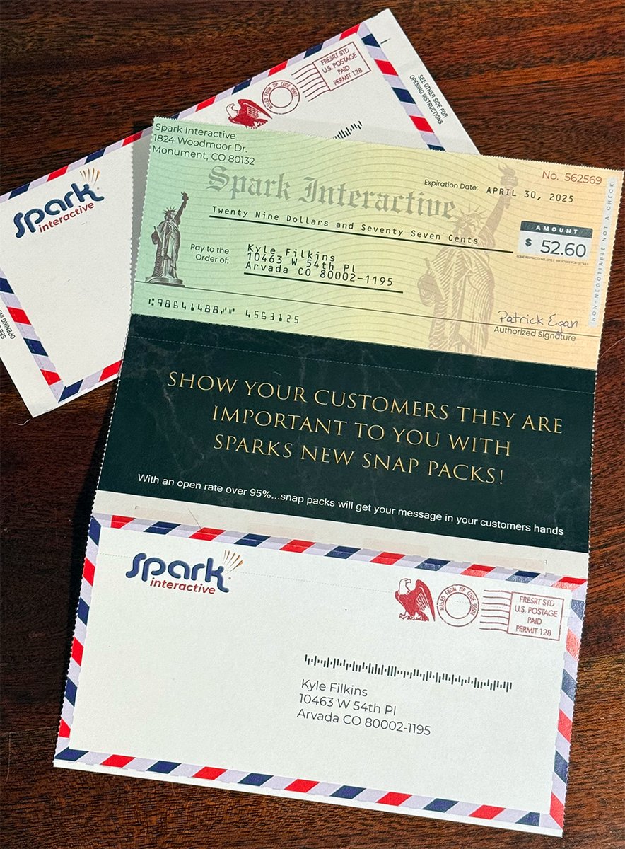 SparkInt's tweet image. Are you ready for Refund Check Time? Create an offer your customers can&apos;t resist opening.  Boost engagement &amp;amp; retention today! Visit 1l.ink/S7DD4RZ  or just call / text » 805-590-7916

 #CustomerLoyalty #DirectMailMarketing