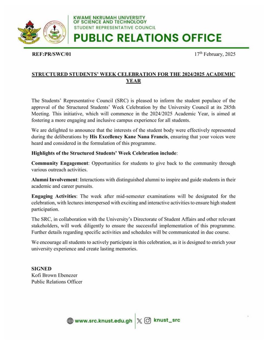 AtseyoRichmond's tweet image. Dear KNUST student❤️ #SRCWEEKISBACK