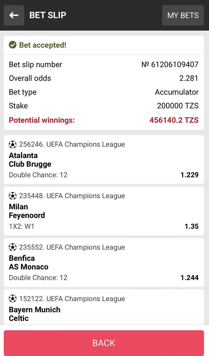 Feel the excitment of the champions league🏆⚽️every moment counts fuel your passion with DBbet online sports betting

REGISTER: db-bet.co/MASS
PROMO CODE: MASS
to get 100% bonus🤩
Total odds: 2.281
Code: 5Z7GE