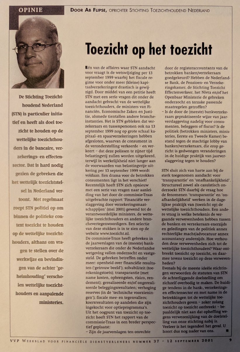 abflipse's tweet image. Op 09/11 #WTC schreef ik deze Opinie over #Toezicht op het toezicht.
Ik vroeg mij toen af welke betekenis de vergaande verwevenheden hebben tussen de financiële sector zoals pensioenfondsen enerzijds en geledingen van de politiek annex rechtelijke macht annex accountancy
