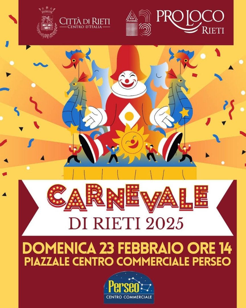 Giovedì 20 febbraio, alle ore 9.30 in Sala Consiliare, si terrà la presentazione del Carnevale reatino 2025 in programma domenica 23 febbraio.
comune.rieti.it/novita/carneva…