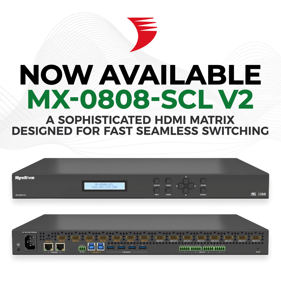 Wyrestorm's tweet image. Now Available - MX-0808-SCL-V2 Matrix Switcher

Seamless 8x8 HDMI &amp;amp; USB-C switching with 4K60 scaling, audio de-embedding, USB-3.0 support, &amp;amp; advanced control options. Perfect for classrooms, boardrooms, &amp;amp; hospitality spaces.

👉 zurl.co/DKd4o

#AVtweeps #MatrixSwitcher