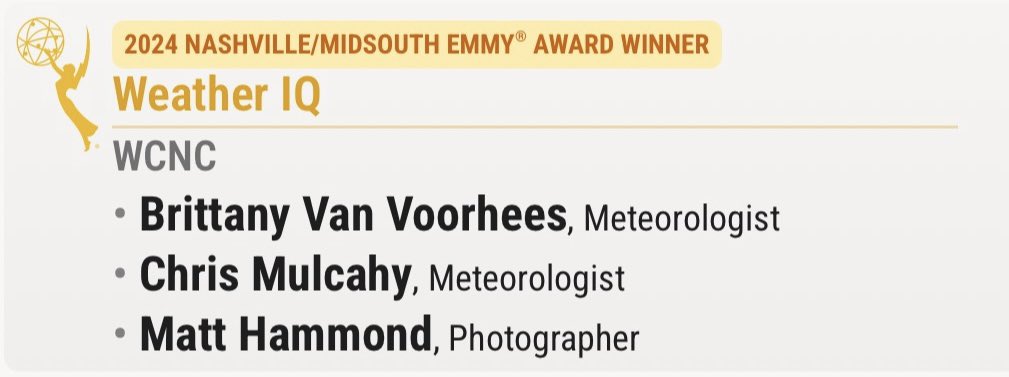 cbkmediamgt's tweet image. Congrats to meteorologist client @WeatherBrittany of @wcnc on becoming a 2-time MidSouth Emmy Award winner! 
#CharlotteTVNews 
#WCNC
#Meteorologist 
#2xEmmyAwardWinner
#WeatherIQ 
#TeamCBK