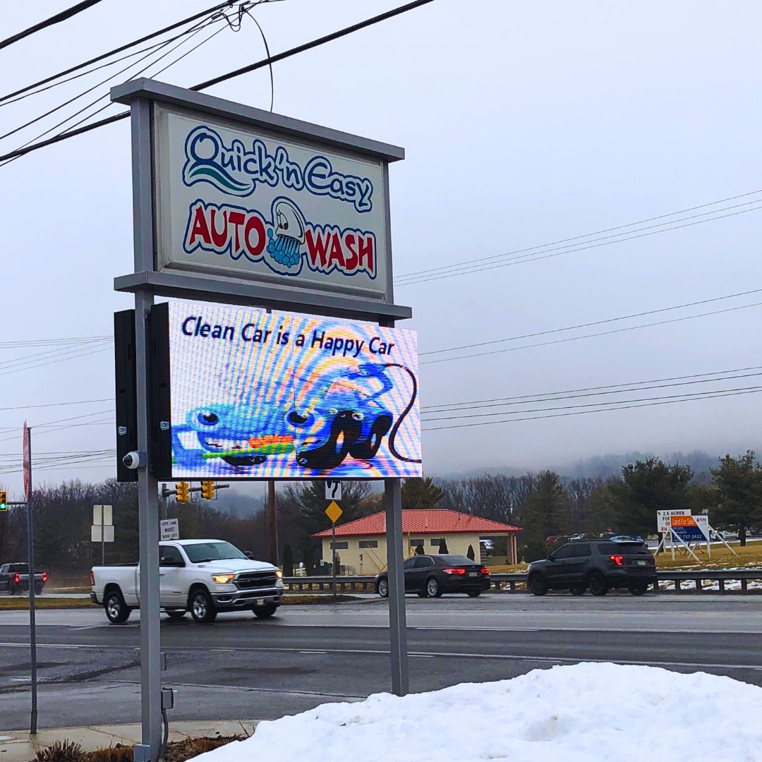 OESscoreboards's tweet image. From static signage to a dazzling display! Here’s a recent installment of a #LEDmarquee under the new ownership of the Quick and Easy Car Wash in Altoona, PA.  

Check out our LED offerings: hubs.ly/Q0377tKw0  #electronicsigns