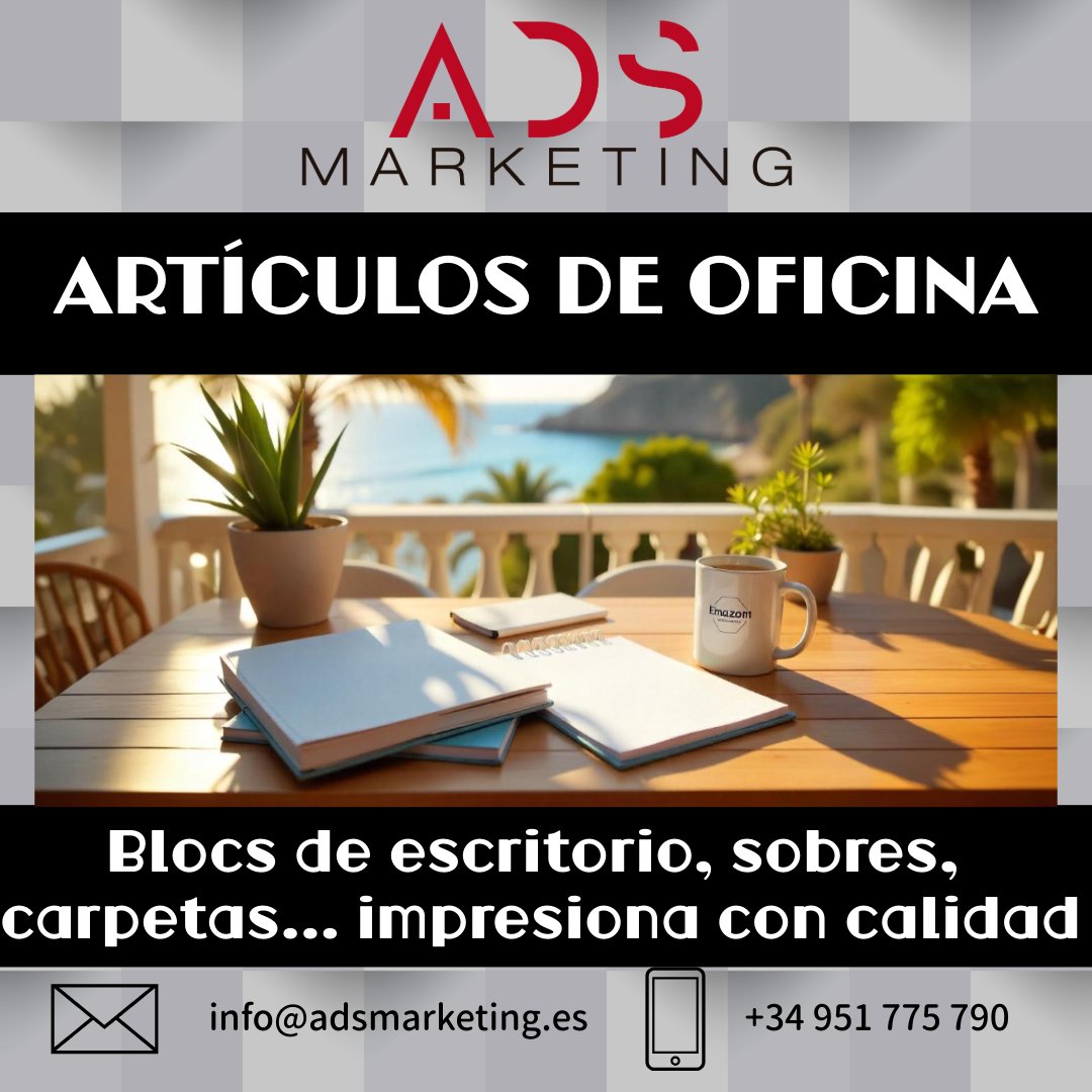 🎯 ¿Necesitas material de oficina personalizado que refleje tu marca con profesionalidad? En ADS Marketing, nos encargamos de todo el proceso: desde el diseño creativo hasta la impresión final, asegurándonos de que cada detalle sea perfecto.