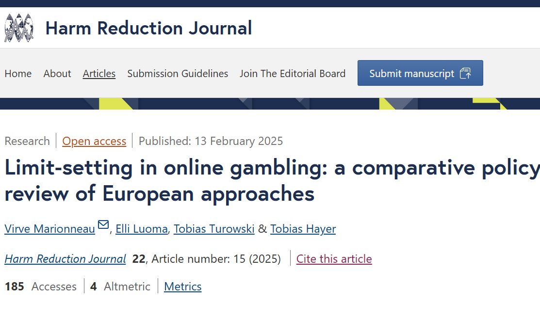 [Open access review article] Limit-setting in online gambling: a comparative policy review of European approaches drugsandalcohol.ie/42712/